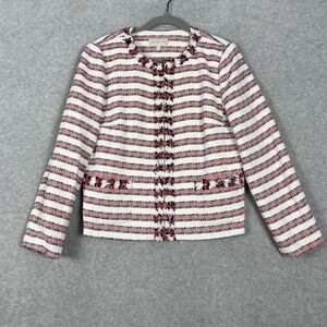 Talbots Tweed Boucle Zip Jacket Cream Pink Womens 12 Classic Office Old Money